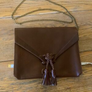 EMBRAZIO brown leather tassle purse/satchel 12” x 8”